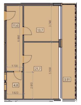 1-кімнатна 55.82 м² в ЖК Crystal від 23 150 грн/м², Ужгород