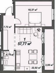 1-кімнатна 57.77 м² в ЖК Crystal від 23 150 грн/м², Ужгород