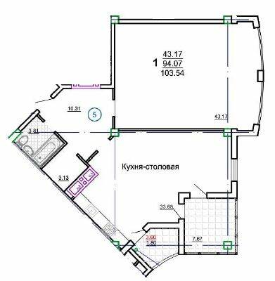 1-комнатная 103.54 м² в ЖК the first capital residence от 57 200 грн/м², Харьков