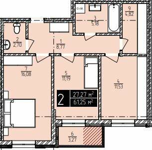 2-комнатная 61.25 м² в ЖК IQ Center от 22 350 грн/м², Хмельницкий