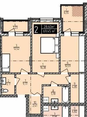 2-комнатная 69.45 м² в ЖК IQ Center от 22 400 грн/м², Хмельницкий