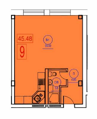 1-комнатная 45.48 м² в ЖК Комфорт Парк от 14 500 грн/м², Черкассы