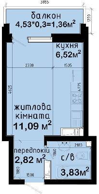1-кімнатна 25.62 м² в ЖК Авеню 42 від 21 500 грн/м², Київ