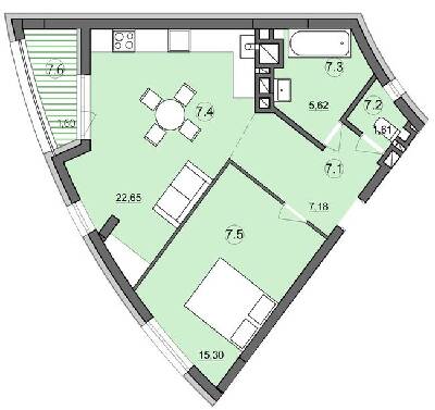 1-кімнатна 53.96 м² в ЖК Там Де Дім від 29 000 грн/м², Тернопіль