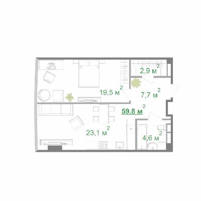1-комнатная 59.8 м² в МФК Intergal City от 81 400 грн/м², Киев
