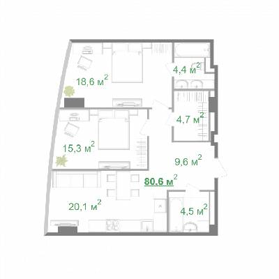 2-комнатная 80.6 м² в МФК Intergal City от 90 915 грн/м², Киев