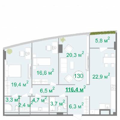 3-комнатная 116.4 м² в МФК Intergal City от 77 688 грн/м², Киев