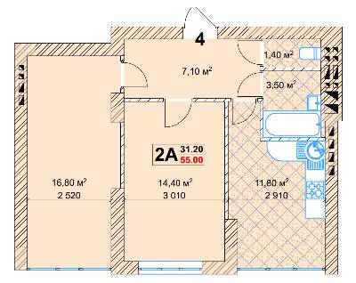 2-комнатная 55 м² в КД Марсель от застройщика, Киев
