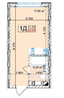 Смарт 20.9 м² в ЖК Квітень від 25 000 грн/м², Київ