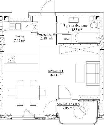 1-кімнатна 38.78 м² в ЖК O2 Residence від 31 750 грн/м², Київ