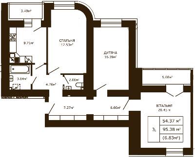 3-кімнатна 95.38 м² в ЖК Чайка від 23 500 грн/м², с. Чайки