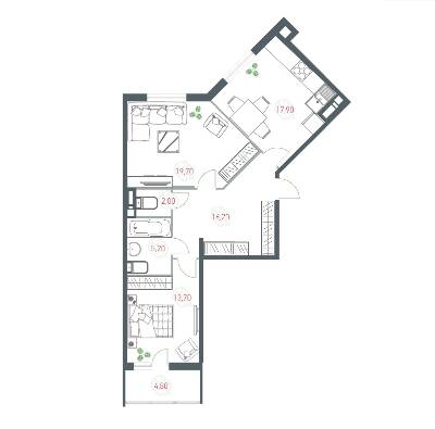 2-комнатная 79.5 м² в ЖК Озерный гай (Гатное) от 19 071 грн/м², с. Гатное