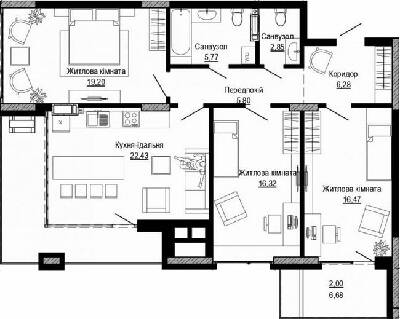 3-комнатная 101.01 м² в ЖК PUSHA HOUSE от 48 100 грн/м², Киев