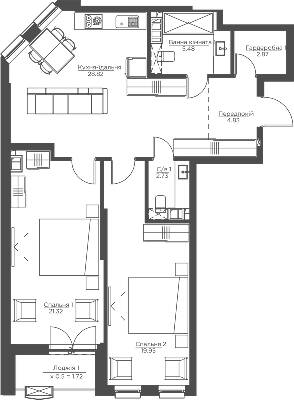 2-комнатная 87.72 м² в ЖК Happy House от 40 927 грн/м², Киев