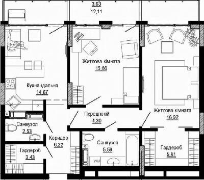 2-комнатная 78.76 м² в ЖК PUSHA HOUSE от 36 350 грн/м², Киев