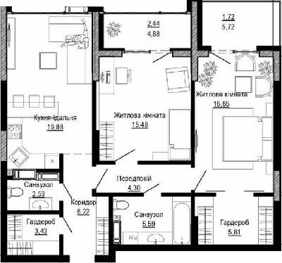 2-комнатная 84.25 м² в ЖК PUSHA HOUSE от 48 100 грн/м², Киев