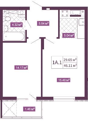 1-кімнатна 46.11 м² в ЖК Голосіївський від 45 649 грн/м², Київ