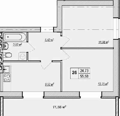 2-кімнатна 55.58 м² в ЖК Метро парк від 29 900 грн/м², Київ