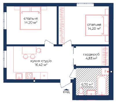 2-комнатная 56.35 м² в КД Liverpool House от 33 050 грн/м², Киев