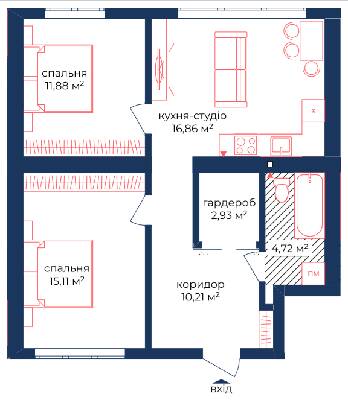 2-комнатная 61.71 м² в КД Liverpool House от 23 250 грн/м², Киев