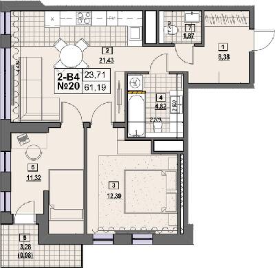 2-кімнатна 61.19 м² в ЖК Клубний від 28 000 грн/м², Київ