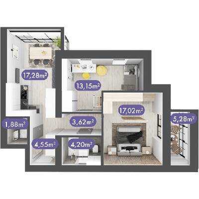 2-кімнатна 66.98 м² в ЖК Desna Park Residence від 13 750 грн/м², с. Зазим`я
