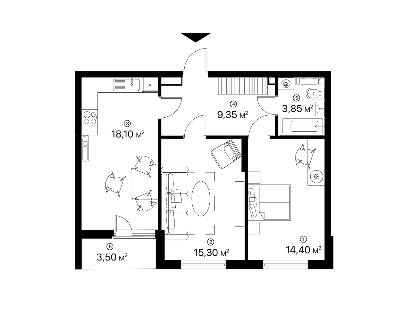 2-комнатная 64.5 м² в ЖК Лебединый от 31 400 грн/м², Киев