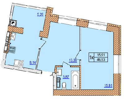 1-кімнатна 46.53 м² в ЖК AGAM від 30 000 грн/м², с. Крюківщина