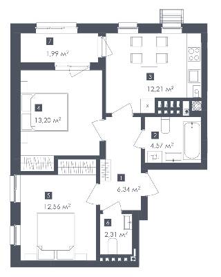 2-комнатная 53.23 м² в ЖК Малоголосківські пагорби от 22 900 грн/м², Львов
