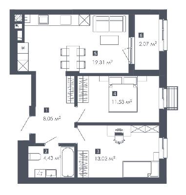 2-комнатная 58.41 м² в ЖК Малоголосківські пагорби от 22 900 грн/м², Львов