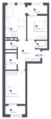 2-комнатная 64.1 м² в ЖК Малоголосківські пагорби от 25 900 грн/м², Львов