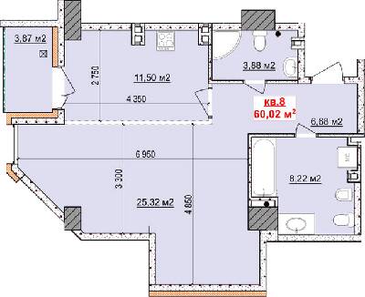 1-комнатная 60.02 м² в ЖК Славия от застройщика, Днепр