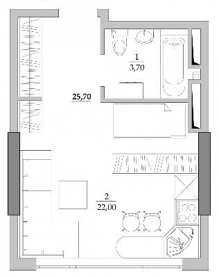 Смарт 25.7 м² в Мкрн Таїровські сади від 19 600 грн/м², с. Лиманка