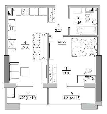 Студія 40.77 м² в Мкрн Таїровські сади від 19 600 грн/м², с. Лиманка