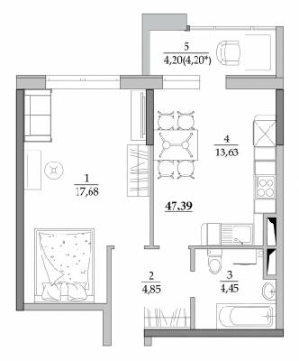 Смарт 47.39 м² в Мкрн Таїровські сади від 19 600 грн/м², с. Лиманка