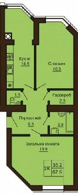 2-комнатная 67.9 м² в ЖК София Клубный от 26 000 грн/м², с. Софиевская Борщаговка