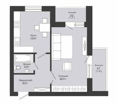 1-комнатная 48.5 м² в ЖК Сонячний край от застройщика, с. Зымна Вода