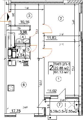 2-кімнатна 66.13 м² в ЖК Квартал Тарасівський від 17 580 грн/м², с. Тарасівка
