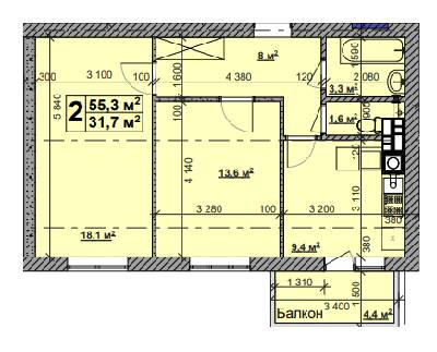 2-кімнатна 55.3 м² в ЖК Нова Конча-Заспа від 26 000 грн/м², с. Ходосівка