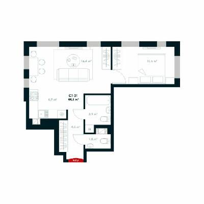 1-комнатная 44.1 м² в ЖК Atria City.Teremky от 22 800 грн/м², пгт Чабаны