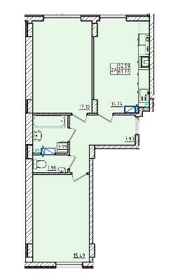 2-кімнатна 61.73 м² в ЖК Кольоровий бульвар від 16 750 грн/м², м. Чорноморск