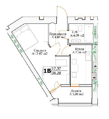 1-кімнатна 38.28 м² в ЖК Green Life-3 від 23 250 грн/м², м. Ірпінь