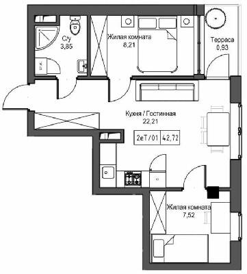 2-кімнатна 42.72 м² в ЖМ ARTVILLE від 21 950 грн/м², смт Авангард