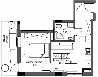 1-кімнатна 35.47 м² в ЖМ ARTVILLE від 23 650 грн/м², смт Авангард