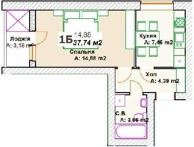 1-кімнатна 37.74 м² в ЖК Преміальний від 26 000 грн/м², м. Ірпінь