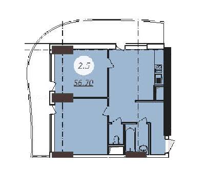 2-кімнатна 56.7 м² в ЖК Emporium Tower від забудовника, Одеса
