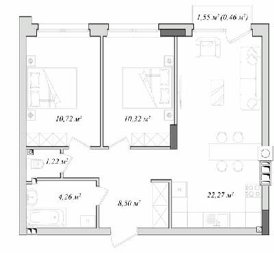 2-кімнатна 57.3 м² в КБ DeLuxe від 26 400 грн/м², м. Ірпінь
