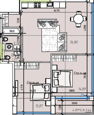 2-кімнатна 74.49 м² в ЖК ITown від 37 900 грн/м², Одеса