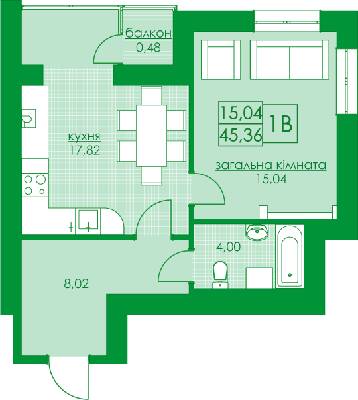 1-кімнатна 45.36 м² в ЖК Київський від 14 800 грн/м², м. Буча