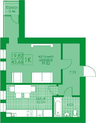 1-кімнатна 43.56 м² в ЖК Київський від 14 800 грн/м², м. Буча